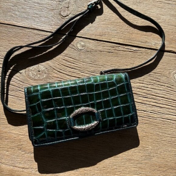 Brighton crossbody wallet purse patent leather dark green. - Picture 1 of 7